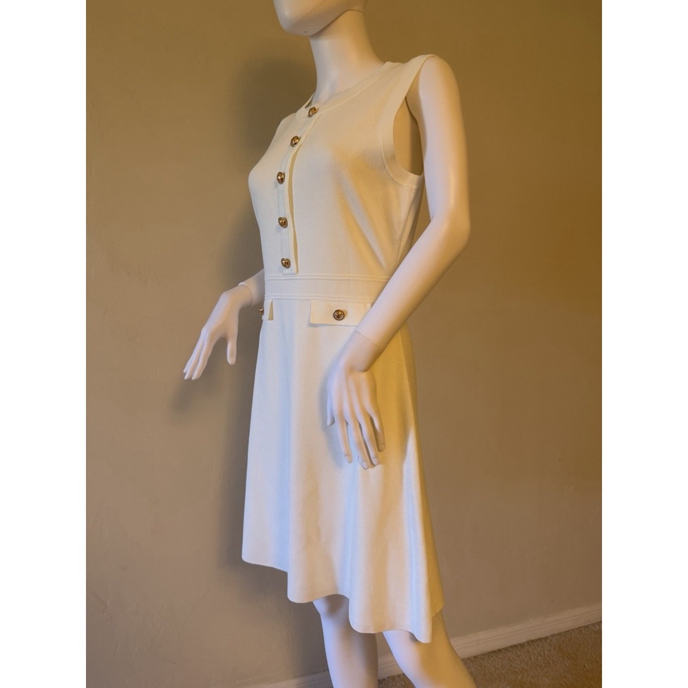 MEROKEETY Women's White Knit Sleeveless Sweater Dress With Golden Buttons Size S - Picture 10 of 16